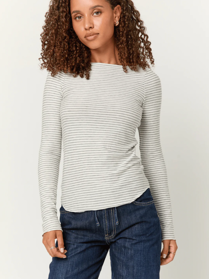 Zinnia Striped Boatneck Tee Grey