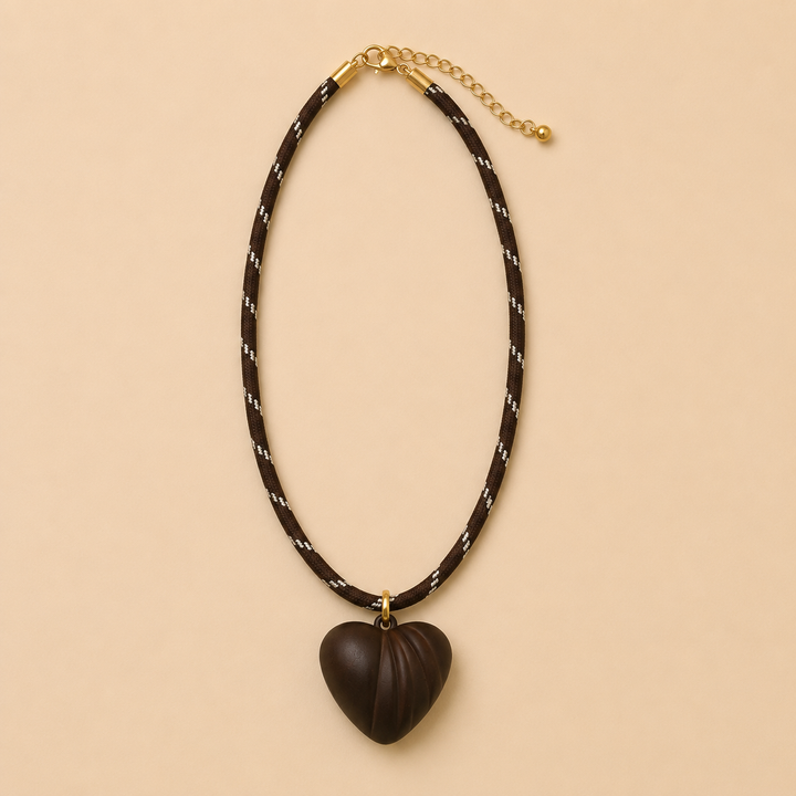 Wood Heart on Brown Paracord