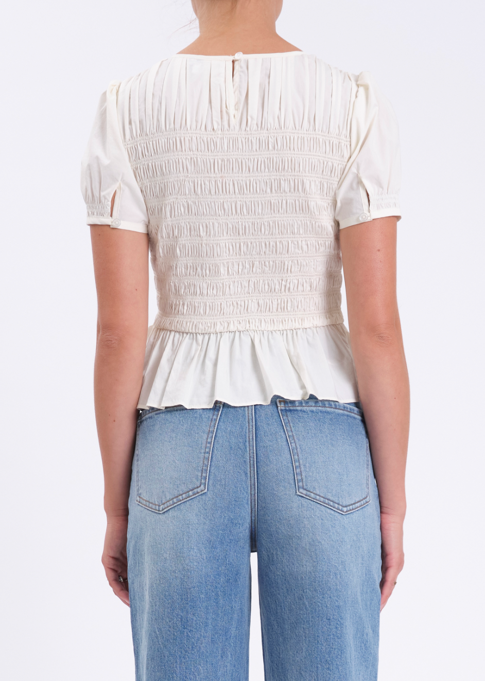 Chloe Smocked Puff Sleeve Top Cloud Dancer