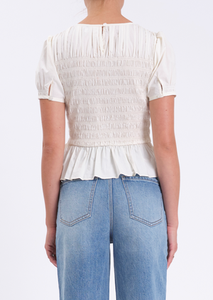 Chloe Smocked Puff Sleeve Top Cloud Dancer