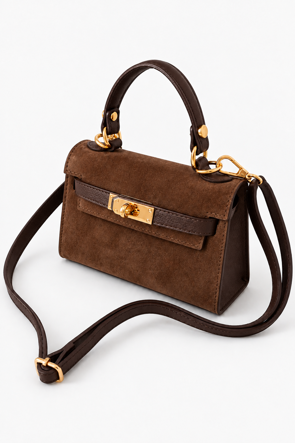 Victoria Suede Small Tote- Dark Brown