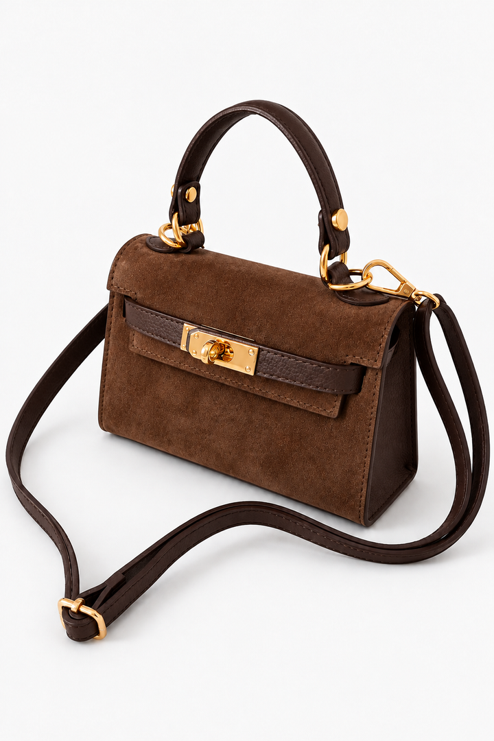 Victoria Suede Small Tote- Dark Brown