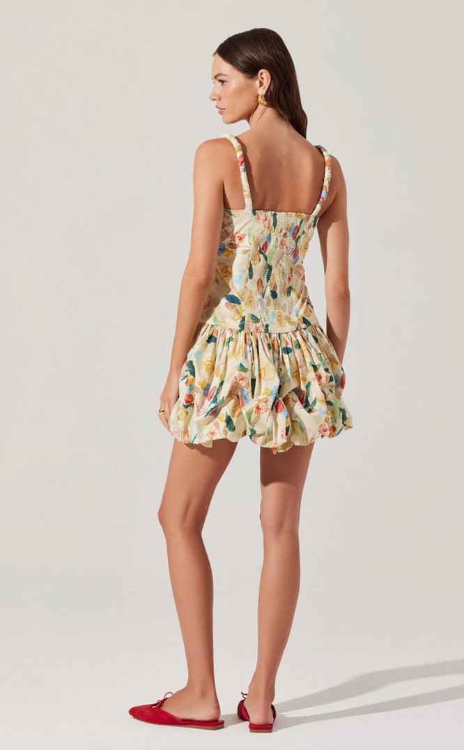 Keyla Drop Waist Bubble Dress Yellow Green