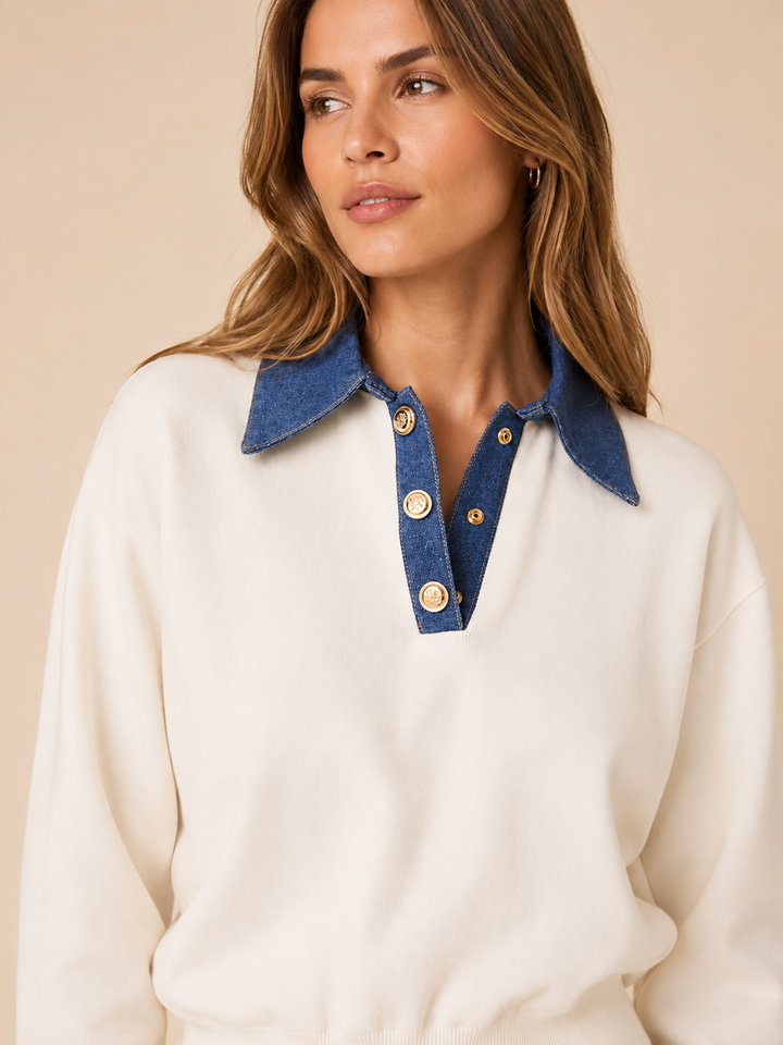 Maxime Knit Collared Sweater-Cream