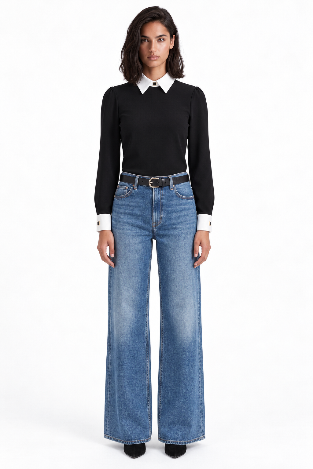 Echo Crepe Collared Top-Blk/White