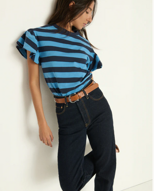 Camille Ruffle Sleeve Top Rugby Stripe