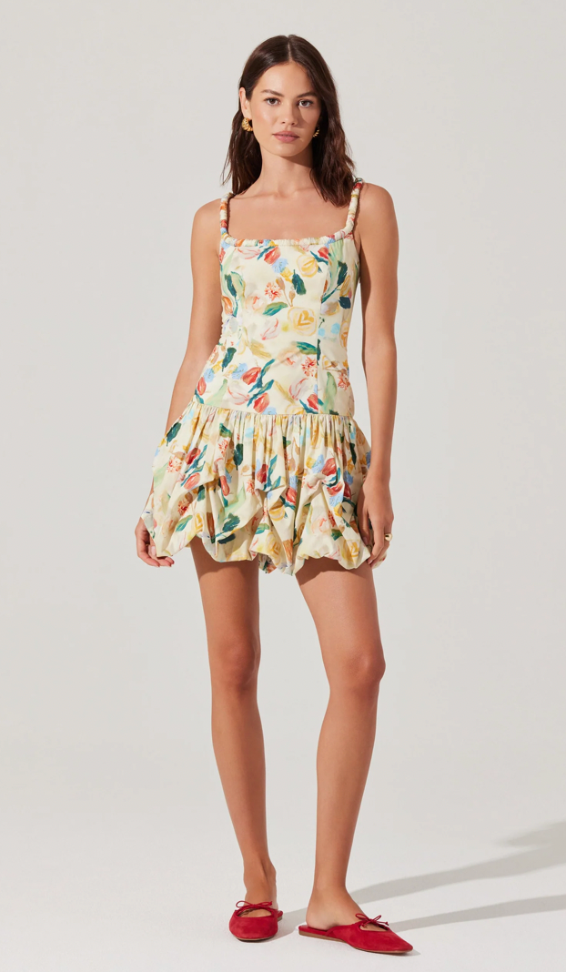 Keyla Drop Waist Bubble Dress Yellow Green