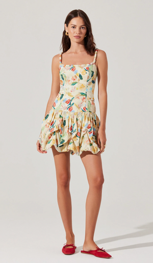 Keyla Drop Waist Bubble Dress Yellow Green