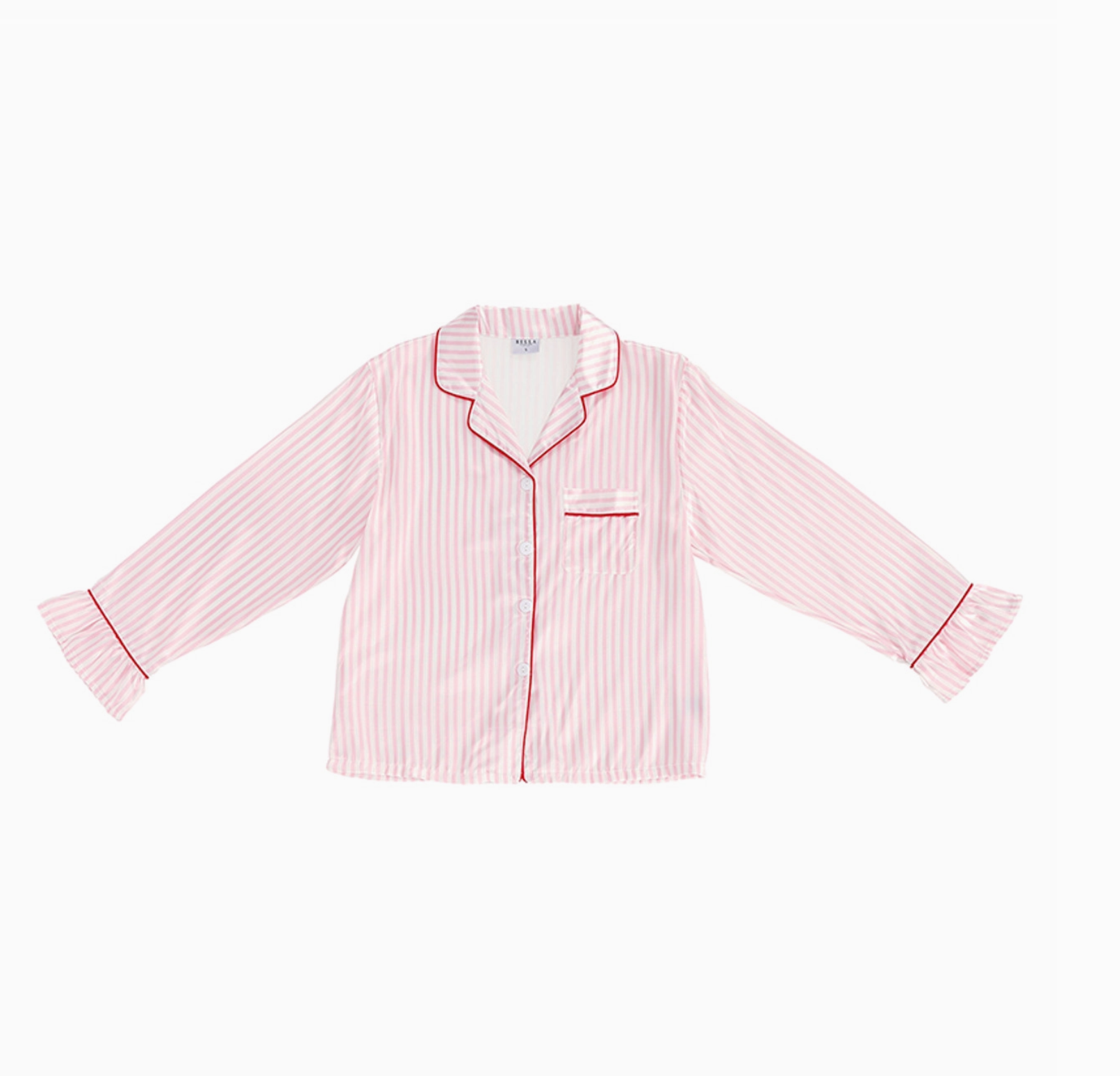 Ruffle Pj Set with Velvet Tie - Pink Stripe
