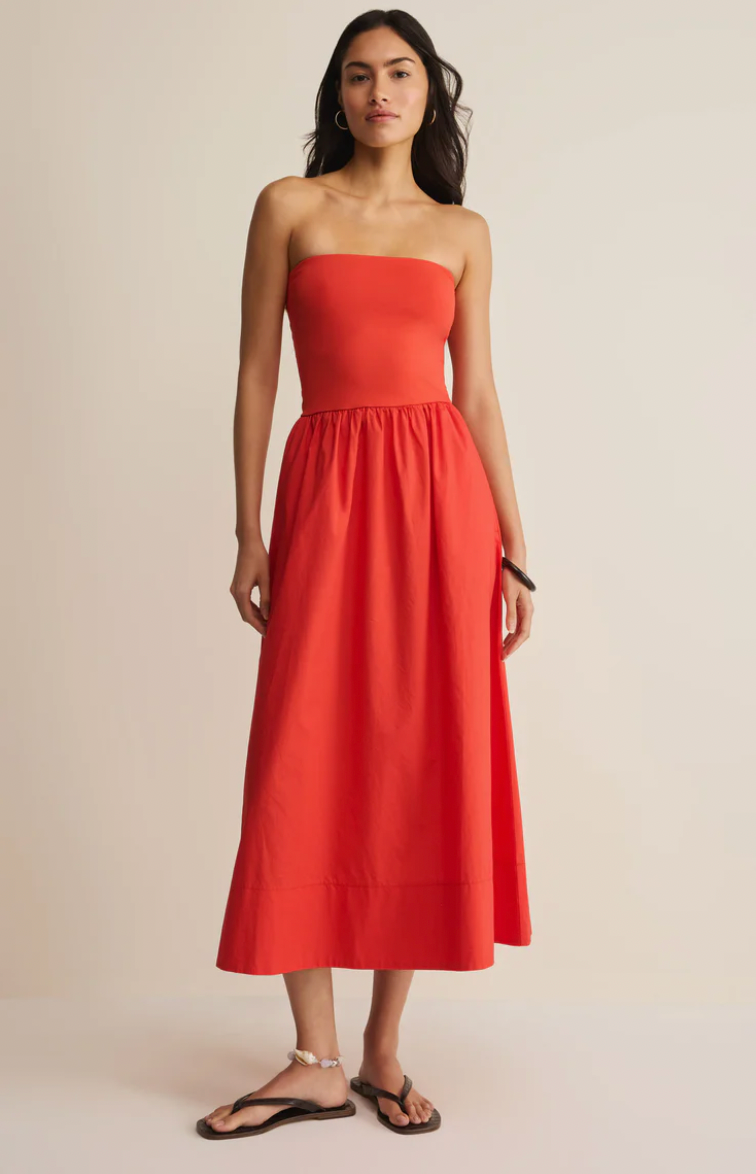 Sunsought Strapless Midi Dress-Lychee