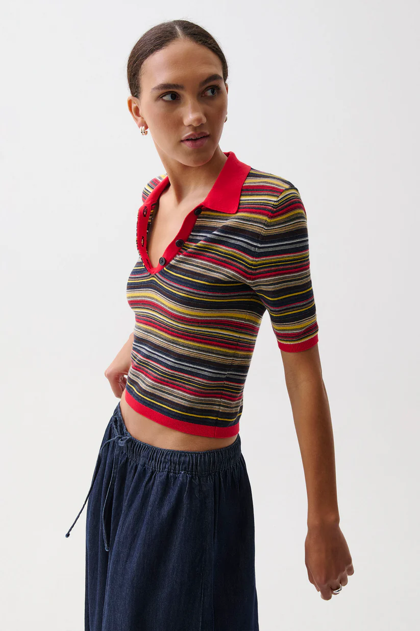 Ashlee Polo Sweater - Negroni Stripe