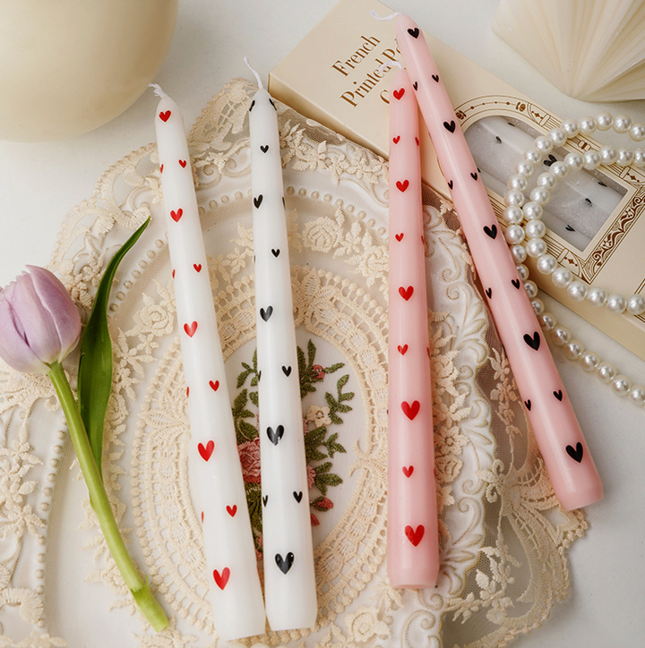 2pcs Valentine's Day White Heart Pillar Candle