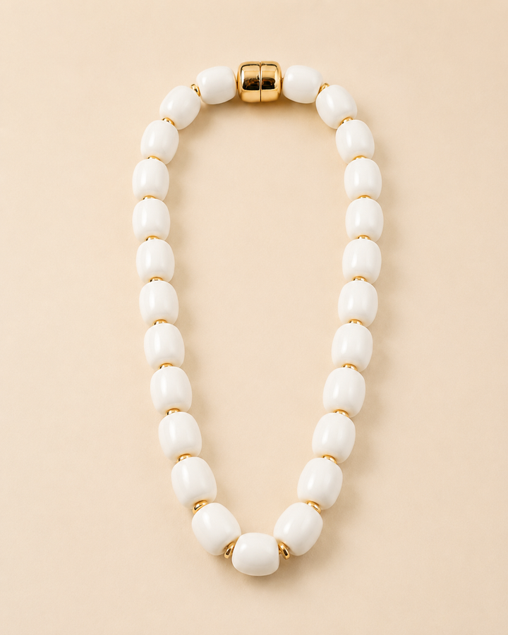 Summer White Nugget Beaded Magnet Necklace