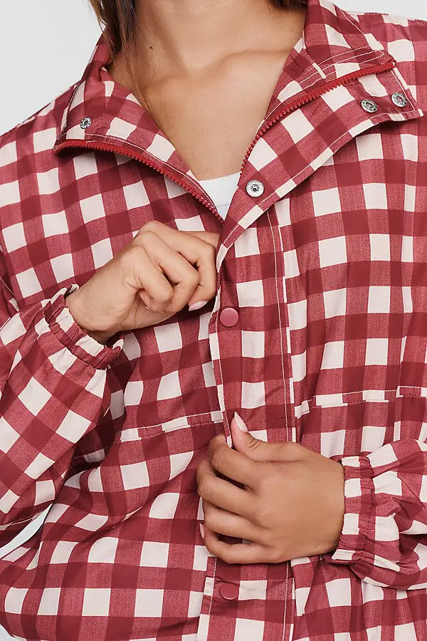 Check Windbreaker Jacket-Wine