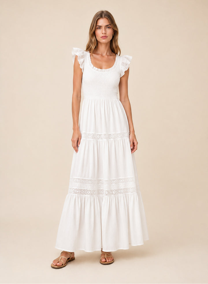 Emile White  Smocked Tiered Dress