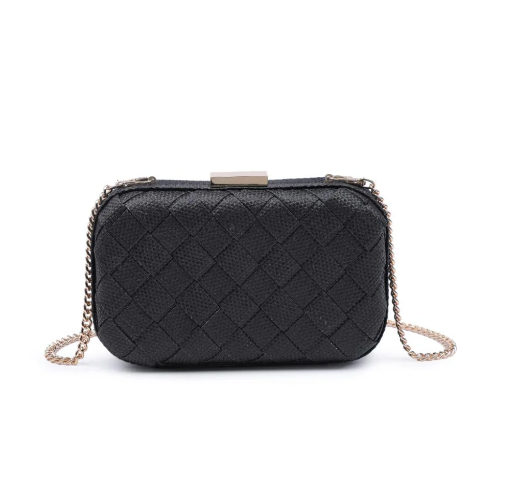 Addie Woven Straw Clutch Black