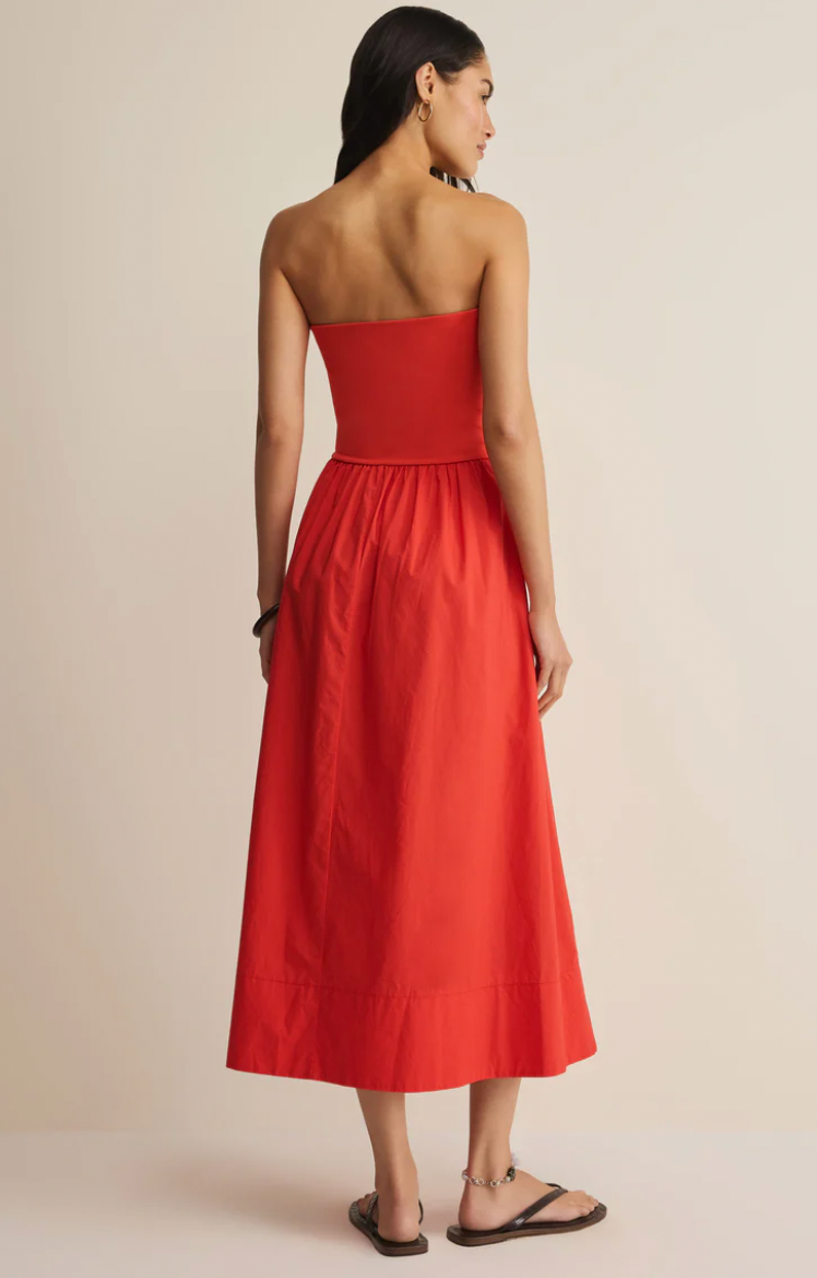 Sunsought Strapless Midi Dress-Lychee