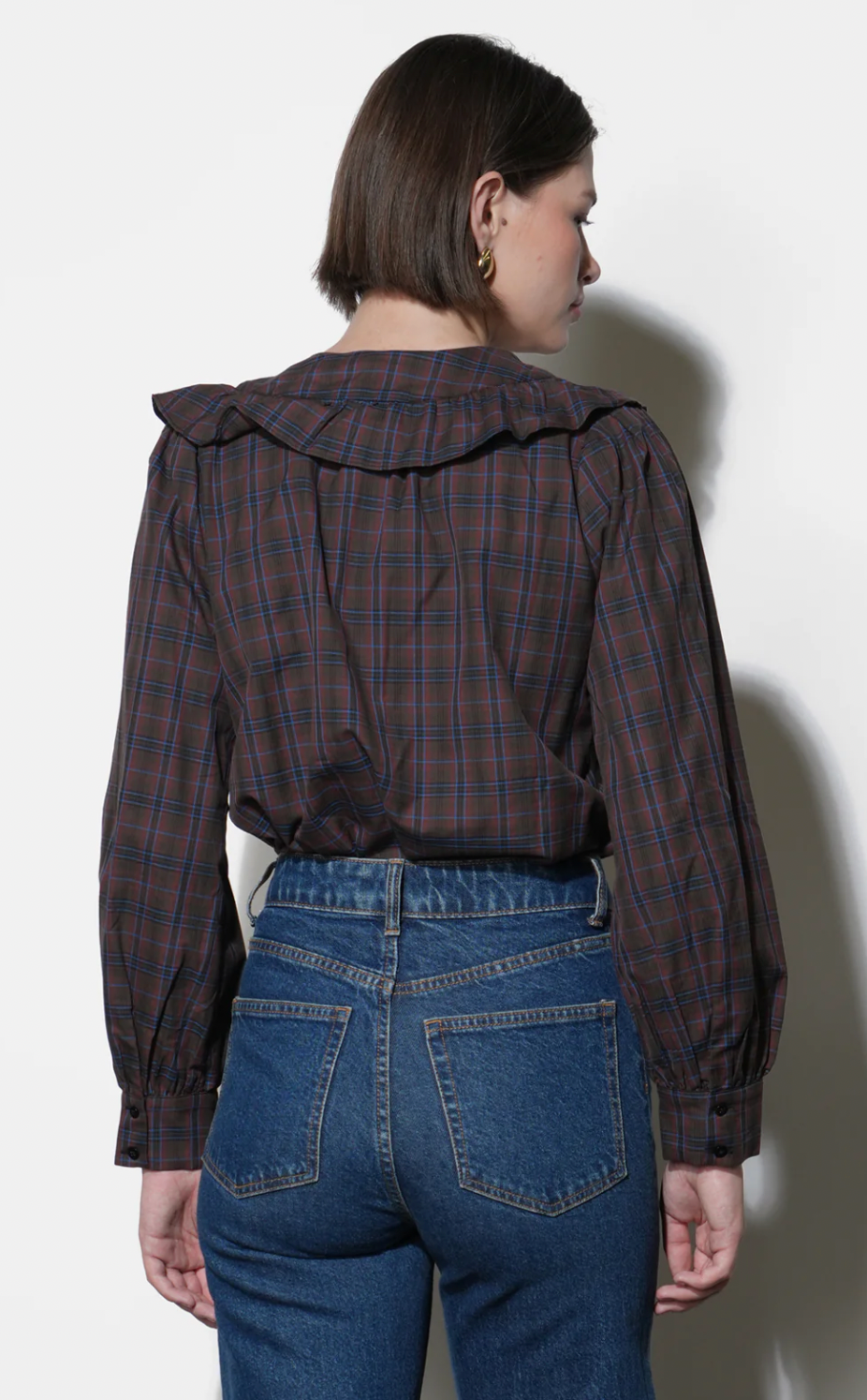 Krista Peter Pan Collar Plaid Blouse Wine Combo