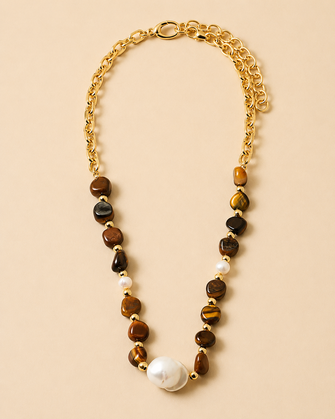 Claudet Collection-Link Chain w/TIgers Eye Stones/Pearl
