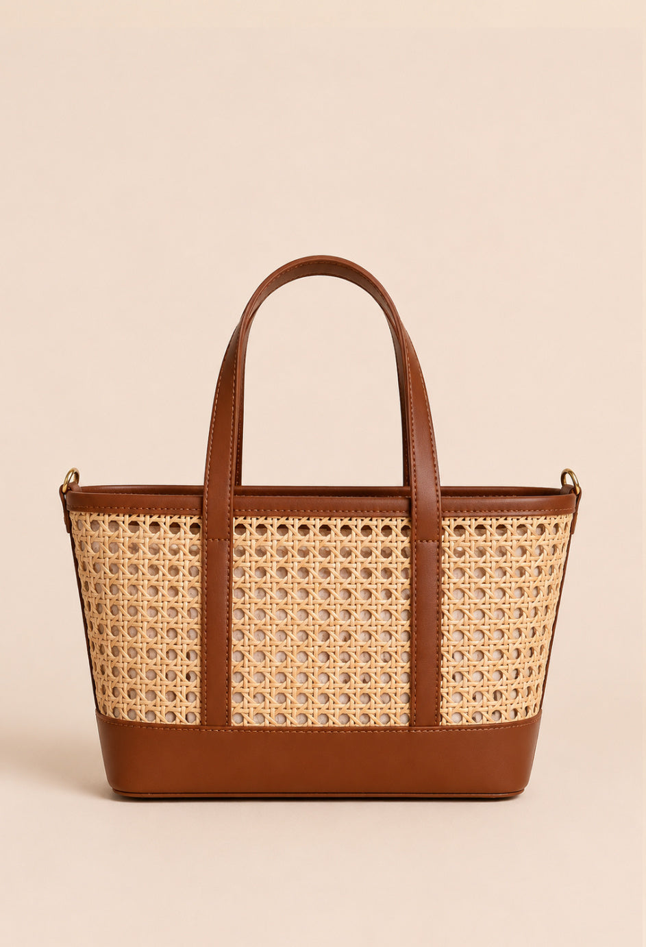 Kat East/West Straw Cane Tote-Cognac