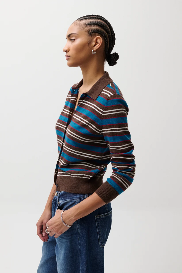 Lyvia Merion Polo Cardigan-Tealwood Stripe