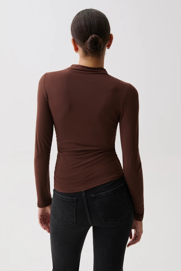 Nathalia Draped Mock Neck Top-Woodland