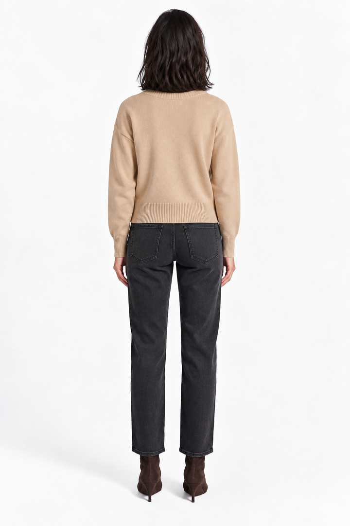 Emily V-Neck Sweater-Wheat