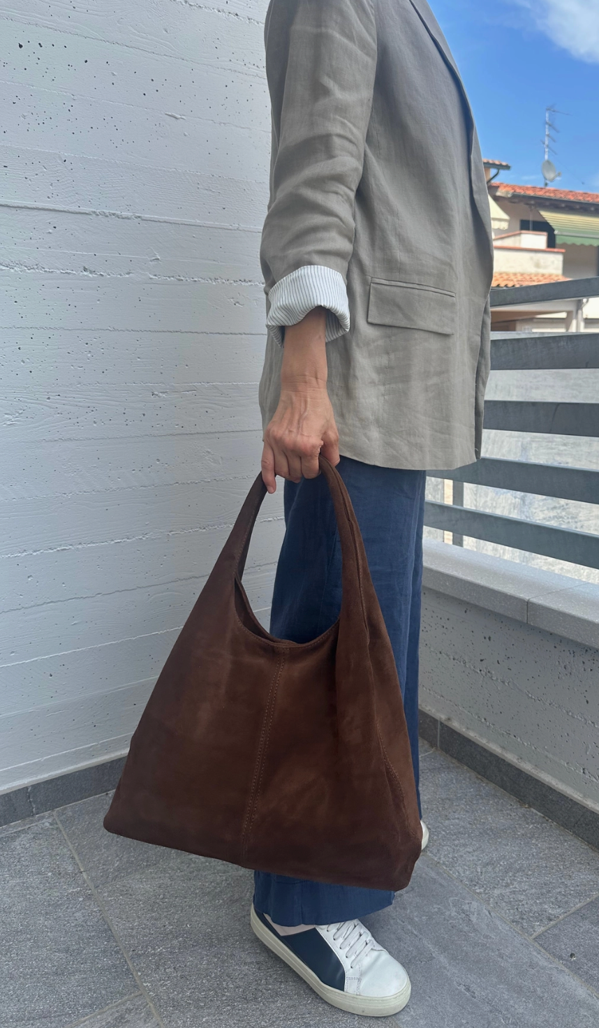 Thea Suede Leather Bag - Brown