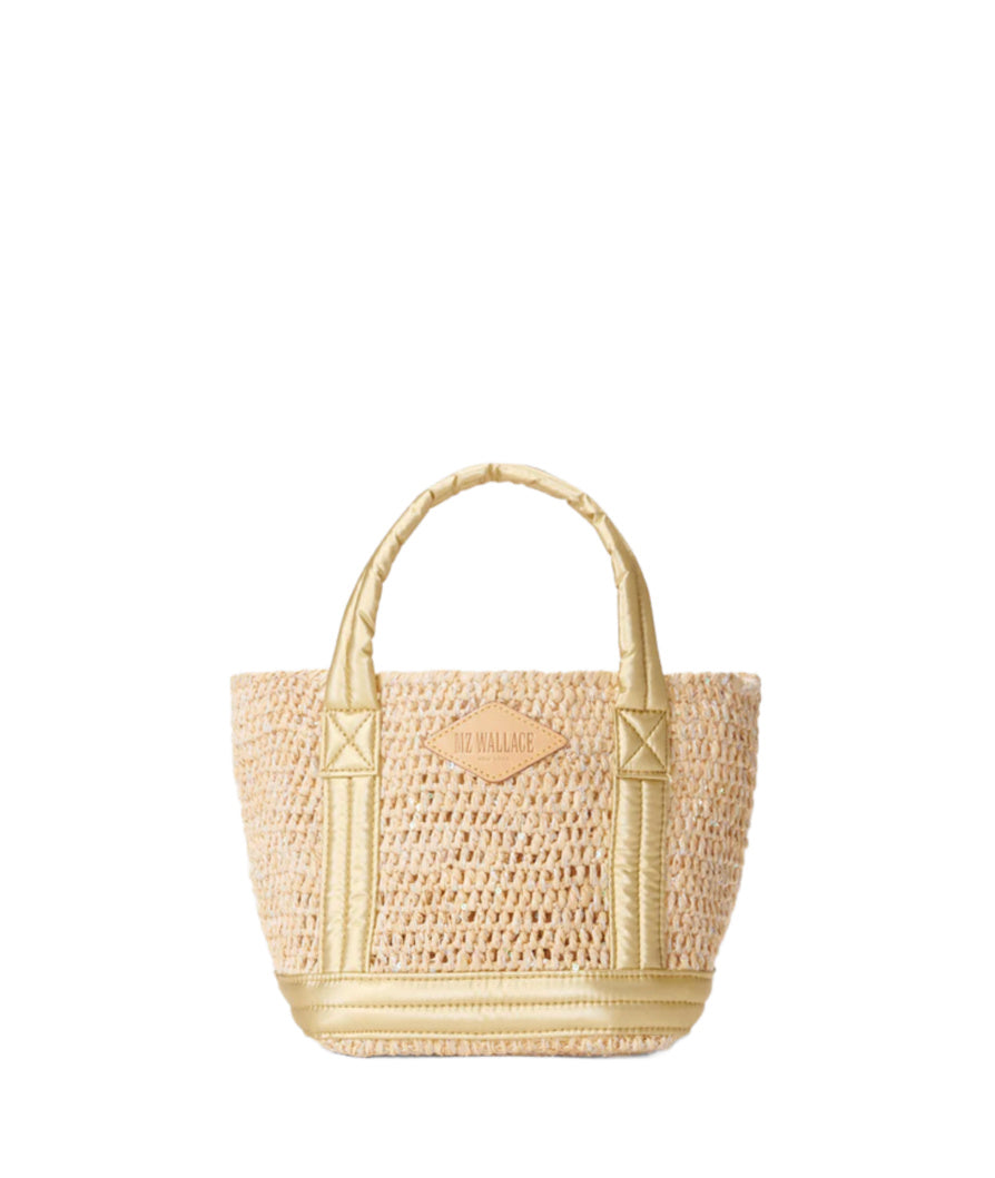 Mini Raffia Tote Sequin /Light Gold Pearl Metallic