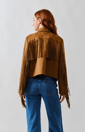 Faux Suede Fringe Jacket Cognac