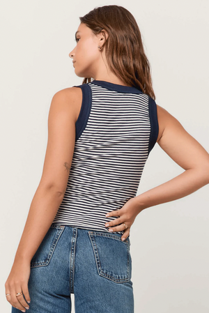 Hits Different Striped Ringer Tank Navy