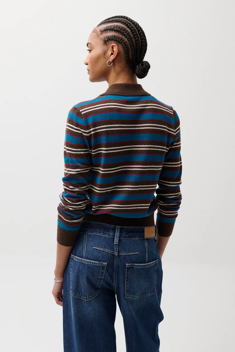 Lyvia Merion Polo Cardigan-Tealwood Stripe