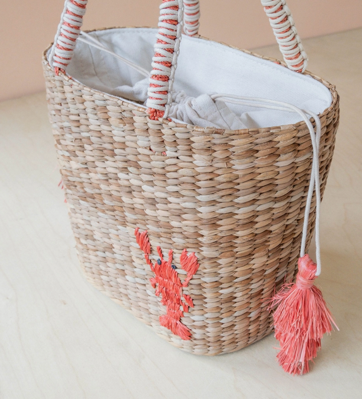 Mini Woven Tote Bag -Embroidered Lobster