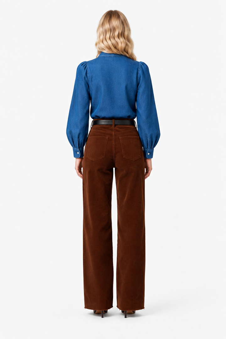 Zaves Chambray Bow Longsleeve Top