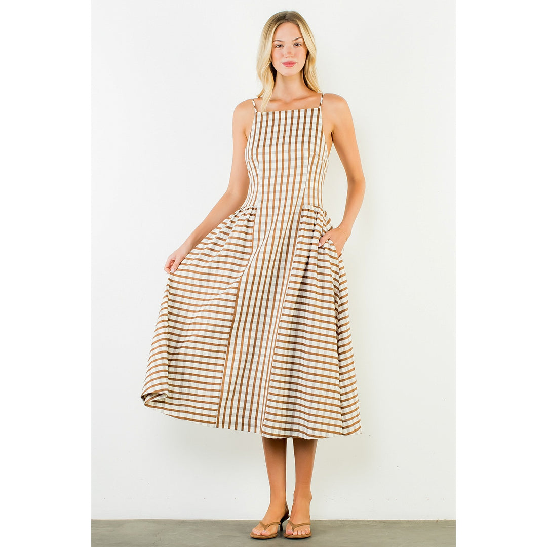 Gingham Maxi Dress-Brown