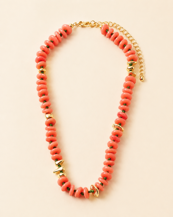 Claudet Collection-Peach Flat Beaded Green Knotted w/Gold