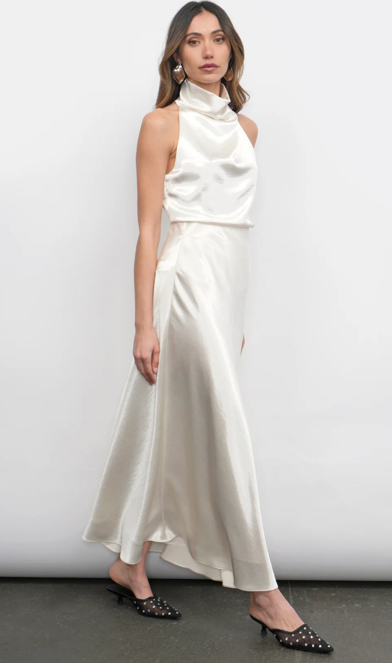 Addison Cowl Funnel Neck Halter Top-Pearl