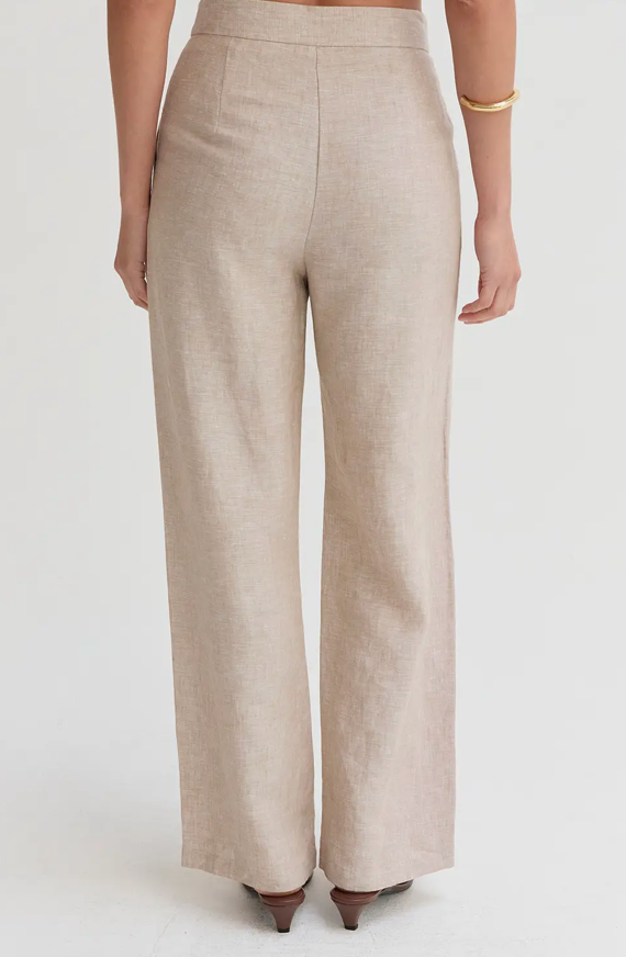 Helen Linen Wide Leg Pants-Oatmeal