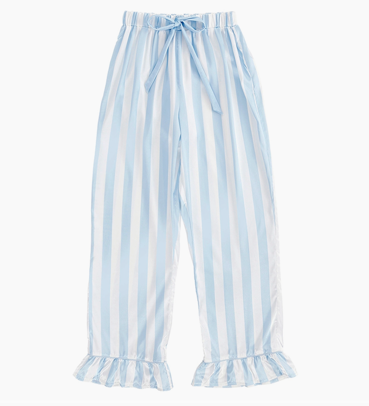 Ruffle PJ Set w/Velvet Tie- Blue Stripe