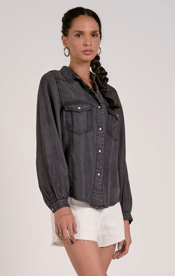 Black wash two pocket demin l/s shirt