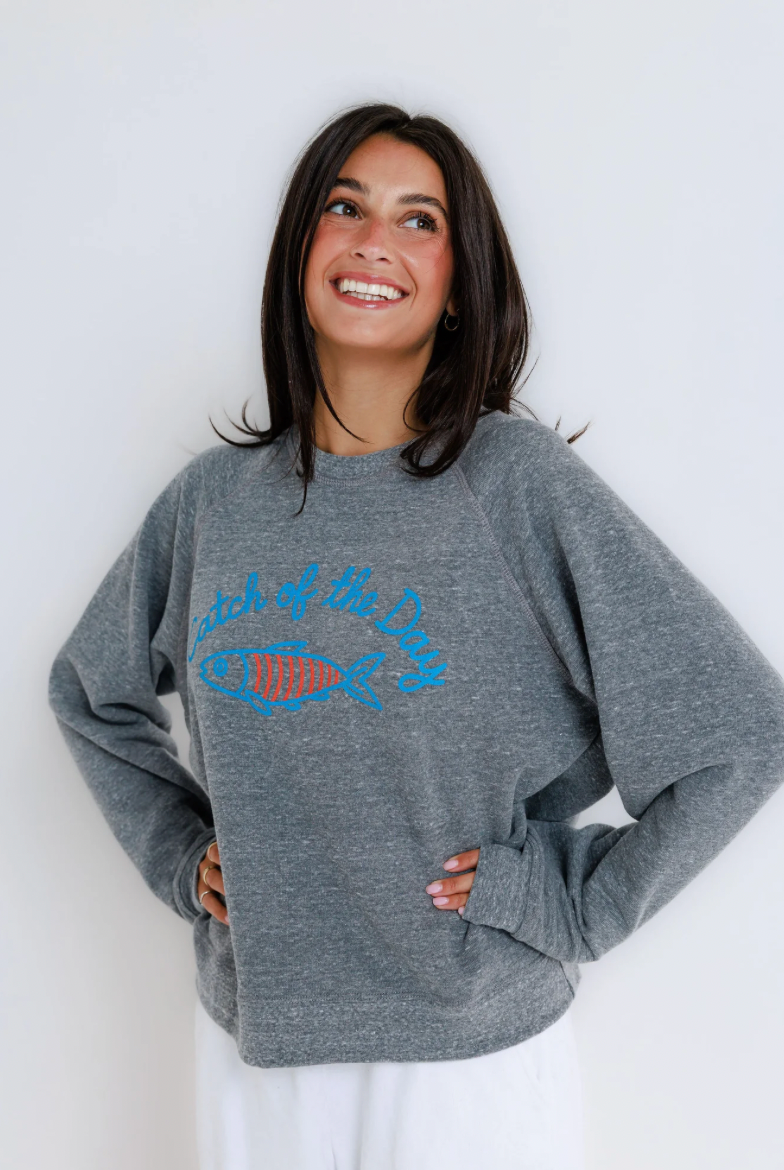 Catch of the Day Raglan Crew-Grey