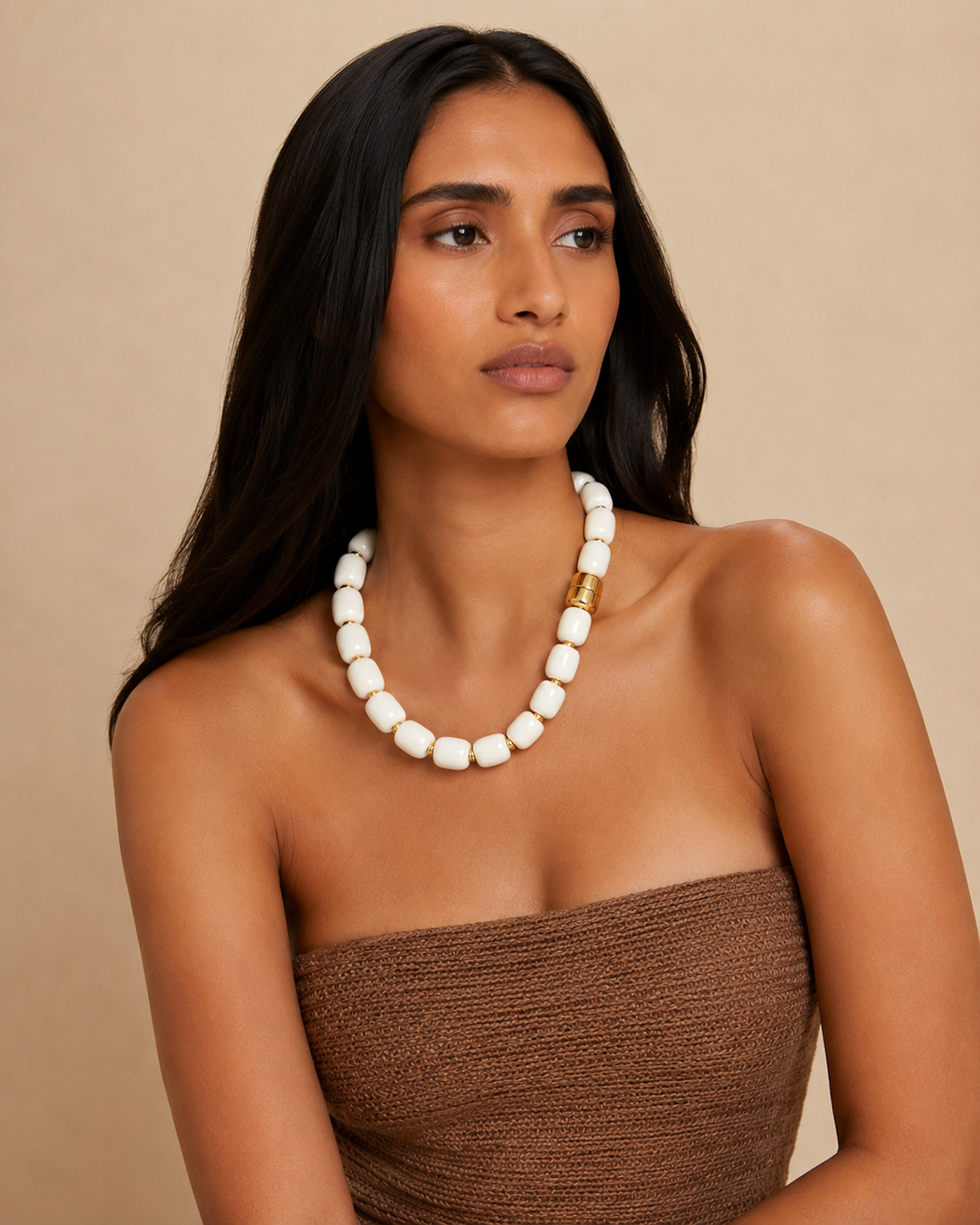Summer White Nugget Beaded Magnet Necklace