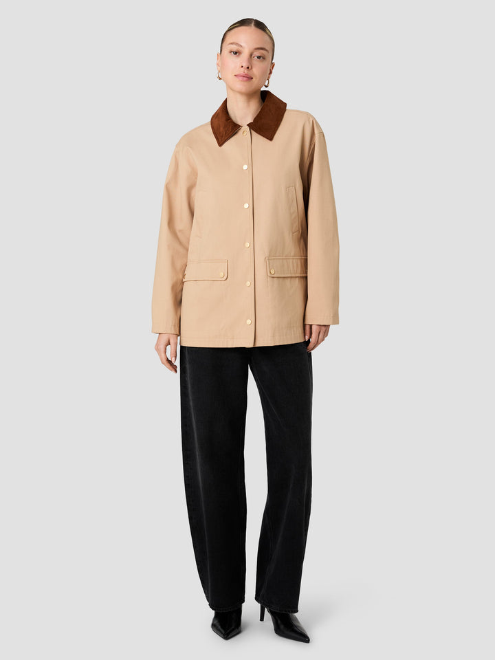 Barn Jacket With Corduroy Collar- Cocoa Brown