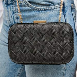 Addie Woven Straw Clutch Black