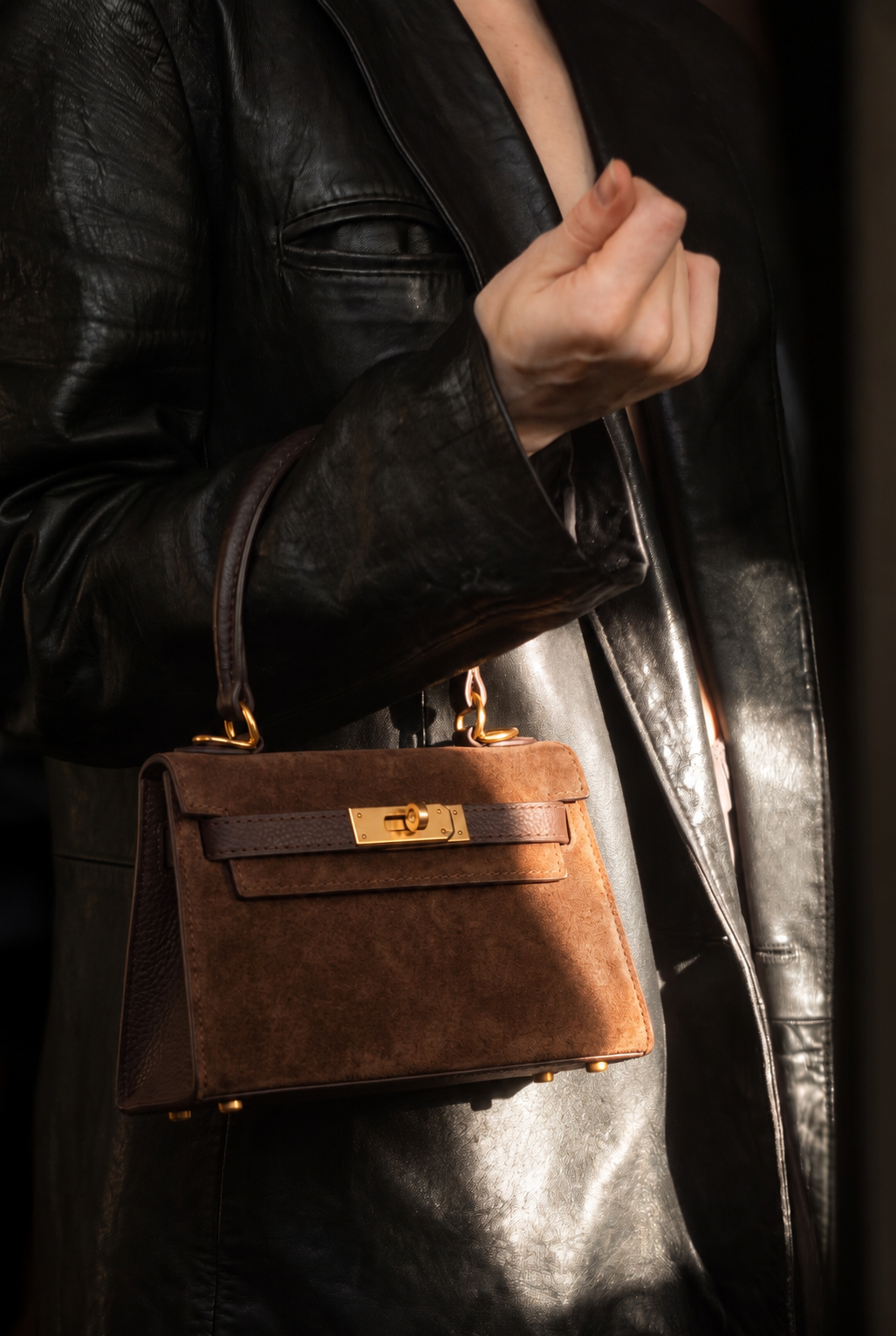 Victoria Suede Small Tote- Dark Brown