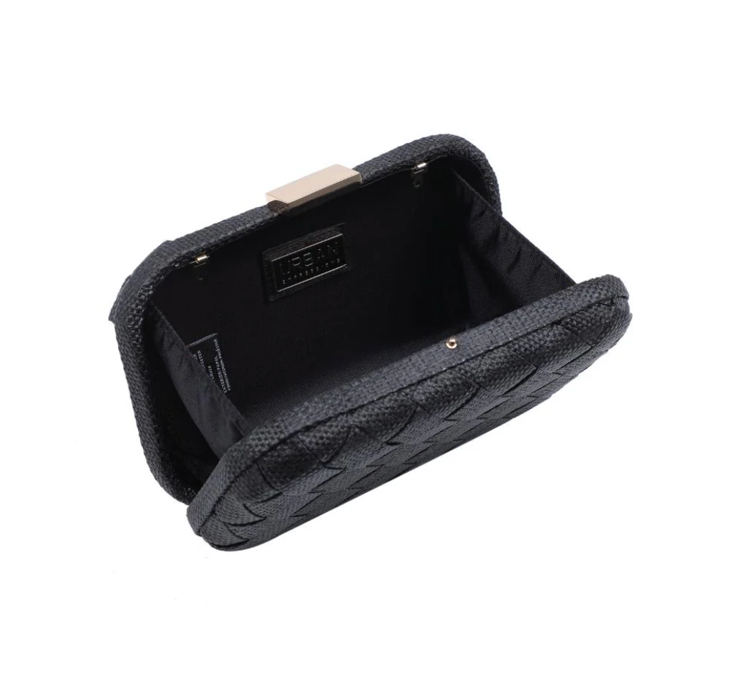 Addie Woven Straw Clutch Black