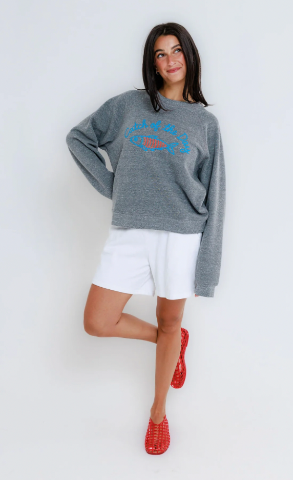Catch of the Day Raglan Crew-Grey