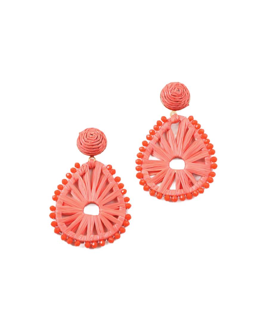 Coral Raffia Beaded Border Earring