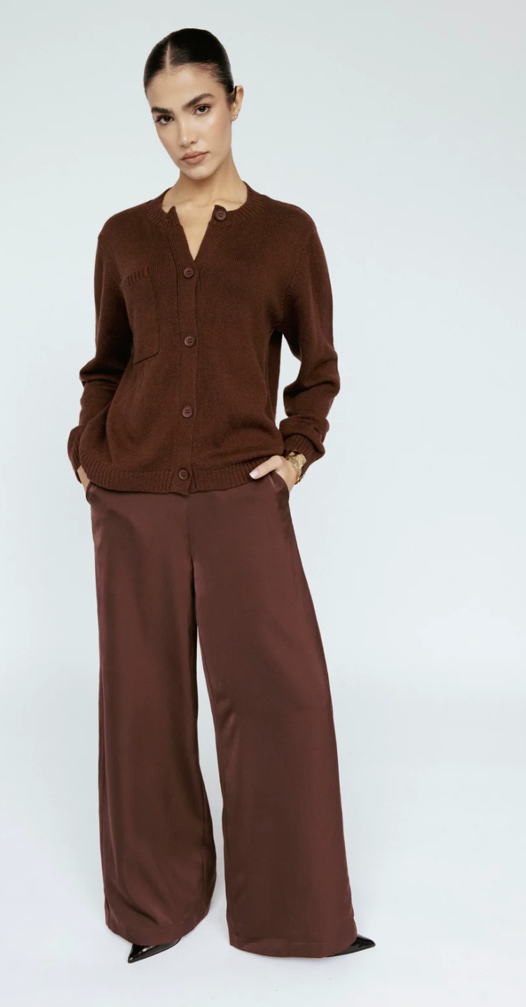 Satin Wide Leg Pant Mahogany