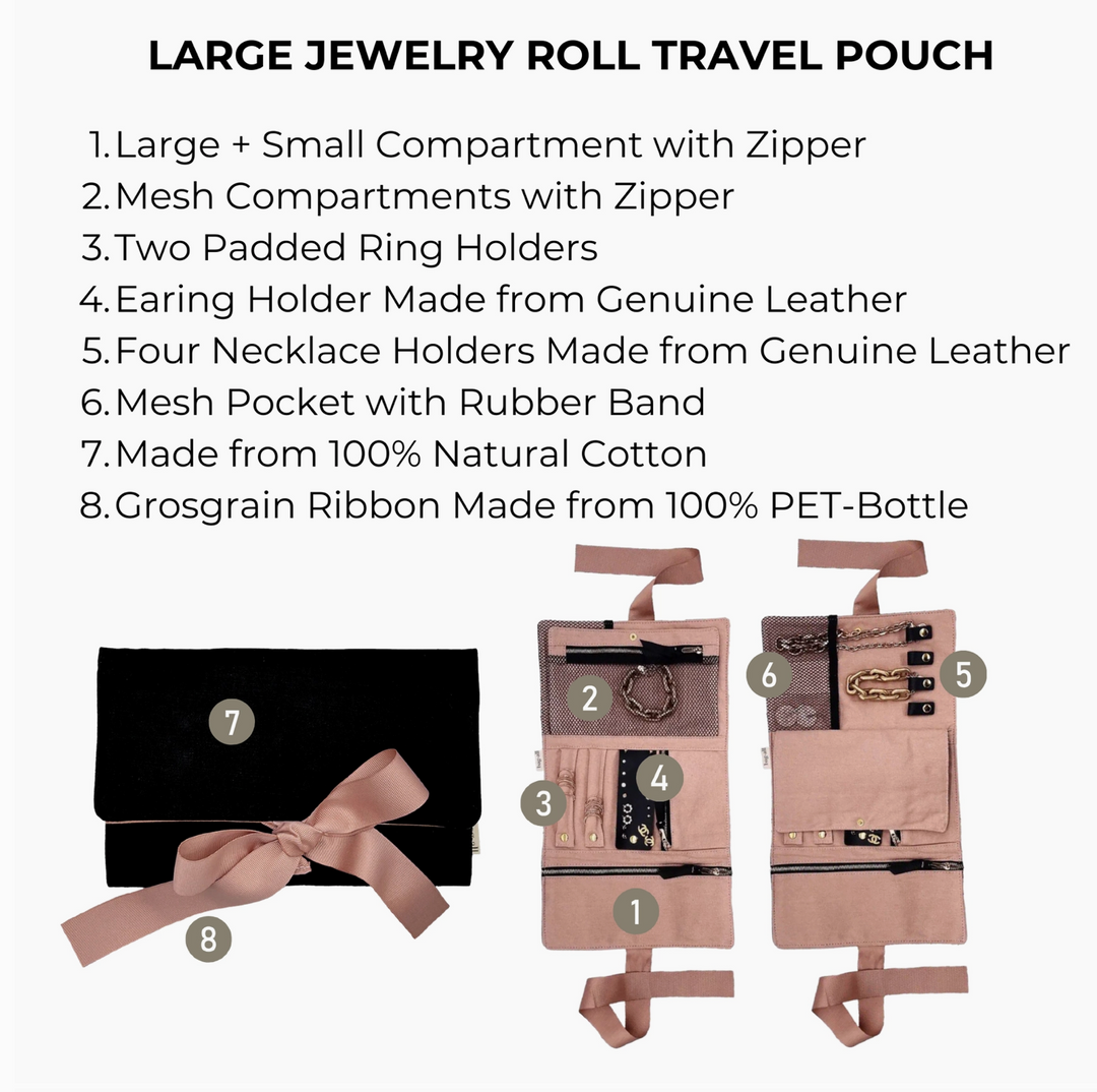 Large Jewelry Roll/Travel Pouch-Black